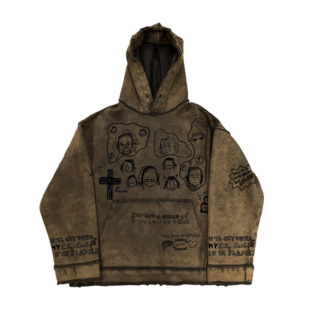 Hoodie Surdimensionné Avec Graffitis De Bureau Scolaire Et Illustrations Esquissées