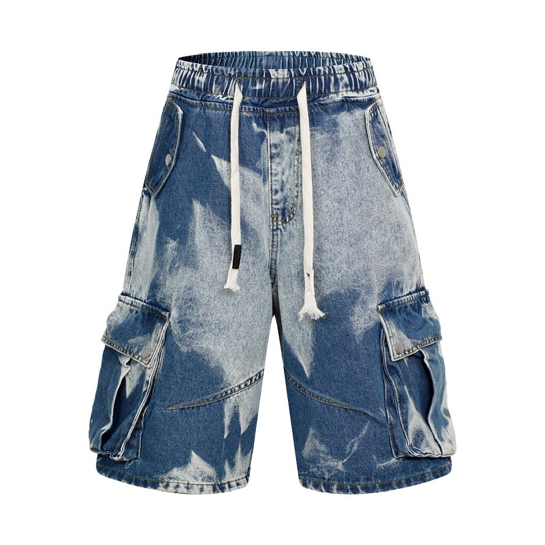 Shorts Cargo Denim Clair Avec Poches Latérales Et Taille Élastique À Cordon Pour Style Décontracté