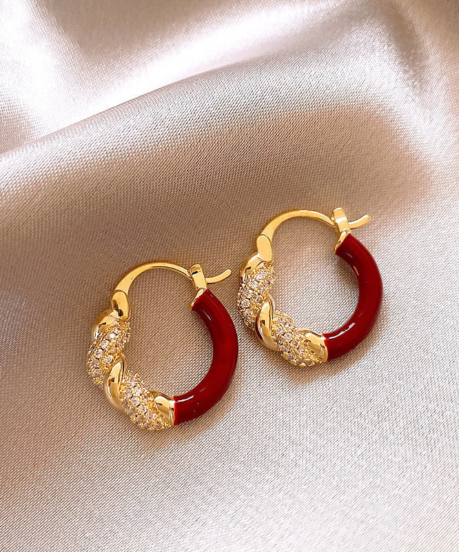 Boucles d'oreilles créoles fantaisie en alliage de cuivre rouge et zircon - Amawinc