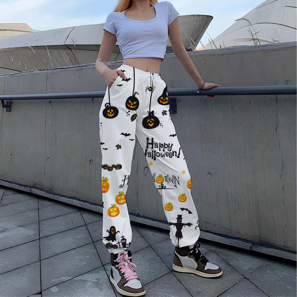Pantalon De Loisir Femme À Coupe Décontractée Effet Coton Imprimé Audacieux Avec Taille À Cordon Poches Longueur Totale