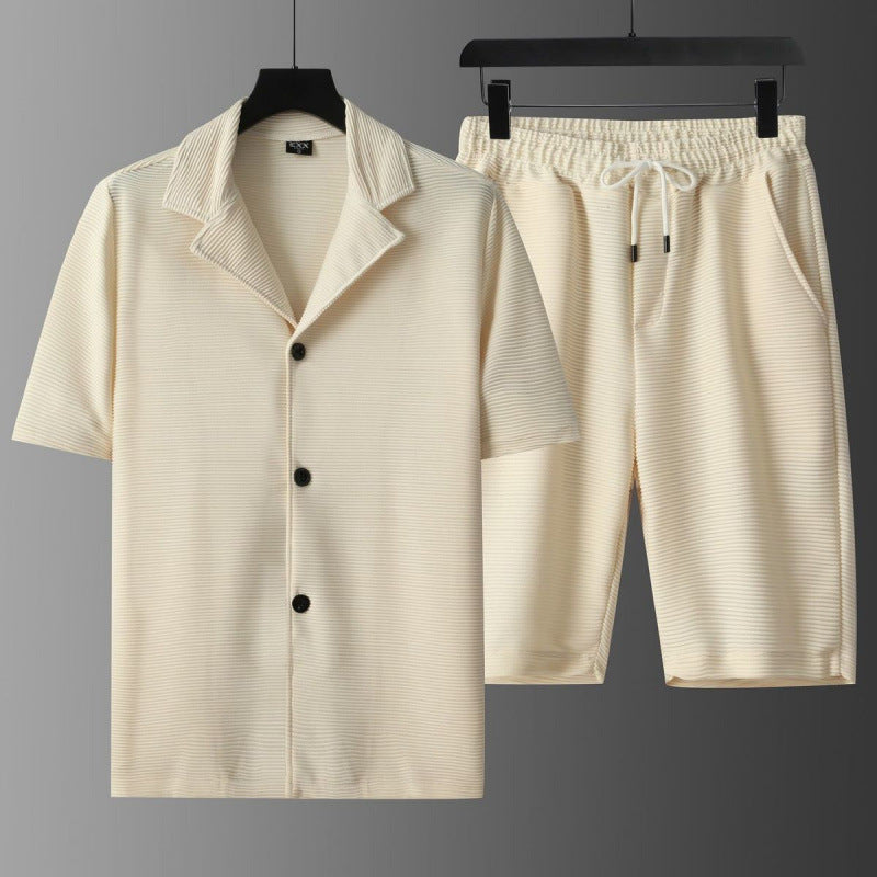 Ensemble Polo Homme et Shorts Amawinc Décontracté Respirant Avec Texture Côtée pour Été Confortable