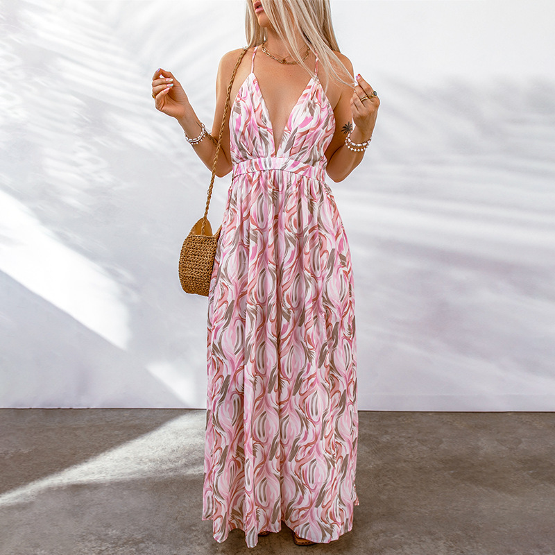 Robe Maxi Femme Coupe Fluide Décolleté En V Profond Imprimé Floral Amawinc Été Vacances