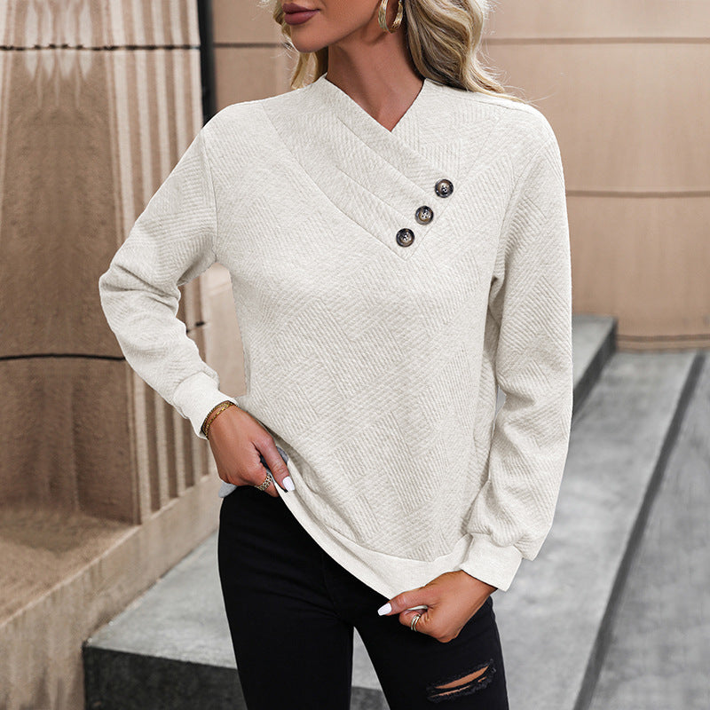 Damen eleganter Pullover mit asymmetrischem Ausschnitt und Knopfdetails Amawinc