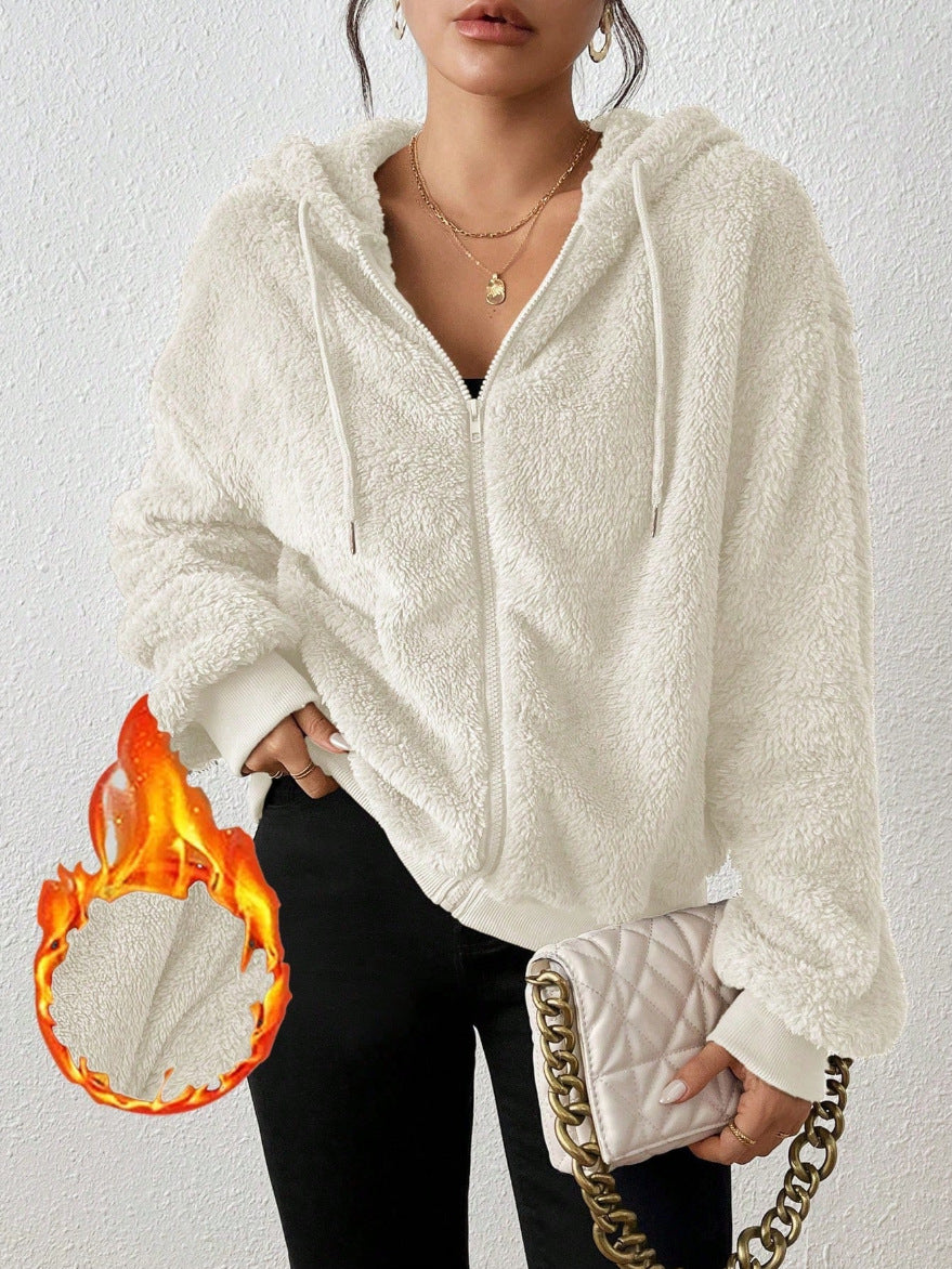 Damen Kuschelige Fleece-Jacke mit Känguru-Tasche und Kapuze Amawinc