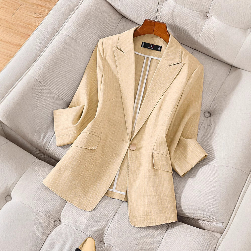Blazer Femme Coupe Ajustée Tissu Luxueux Manches Trois Quarts Revers Cranté Polyvalent Jour Nuit