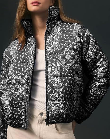 Damen modische Steppjacke mit Paisleymuster Amawinc