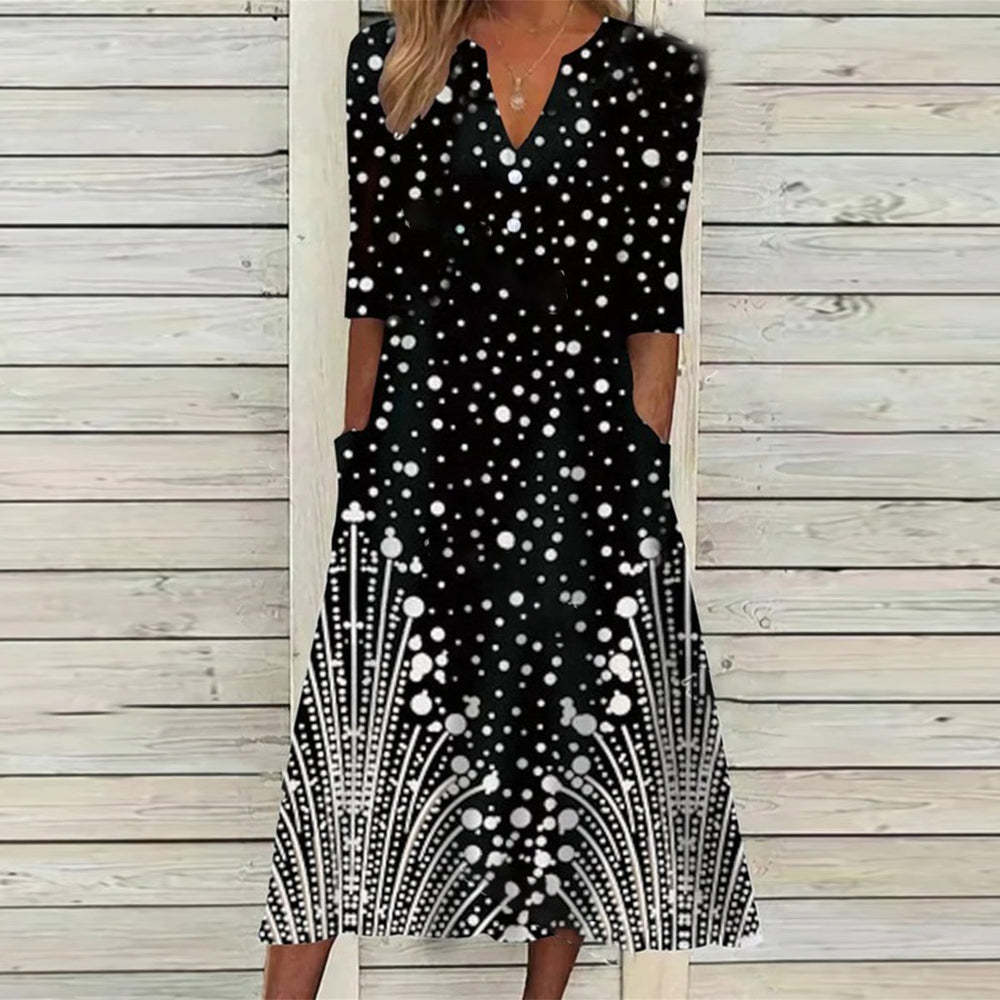 Fudus Trendiges Kleid mit Druckknöpfen und Dreiviertelärmeln