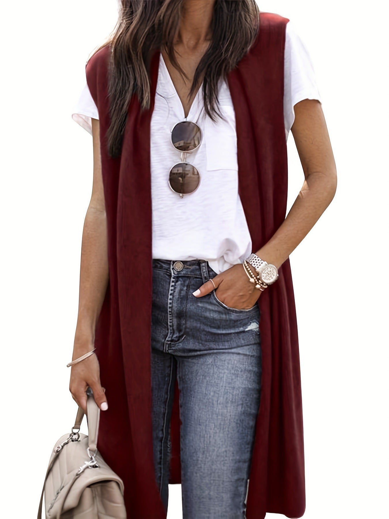 Damen longitudinaler Strickmantel mit Seitenschlitzen Amawinc