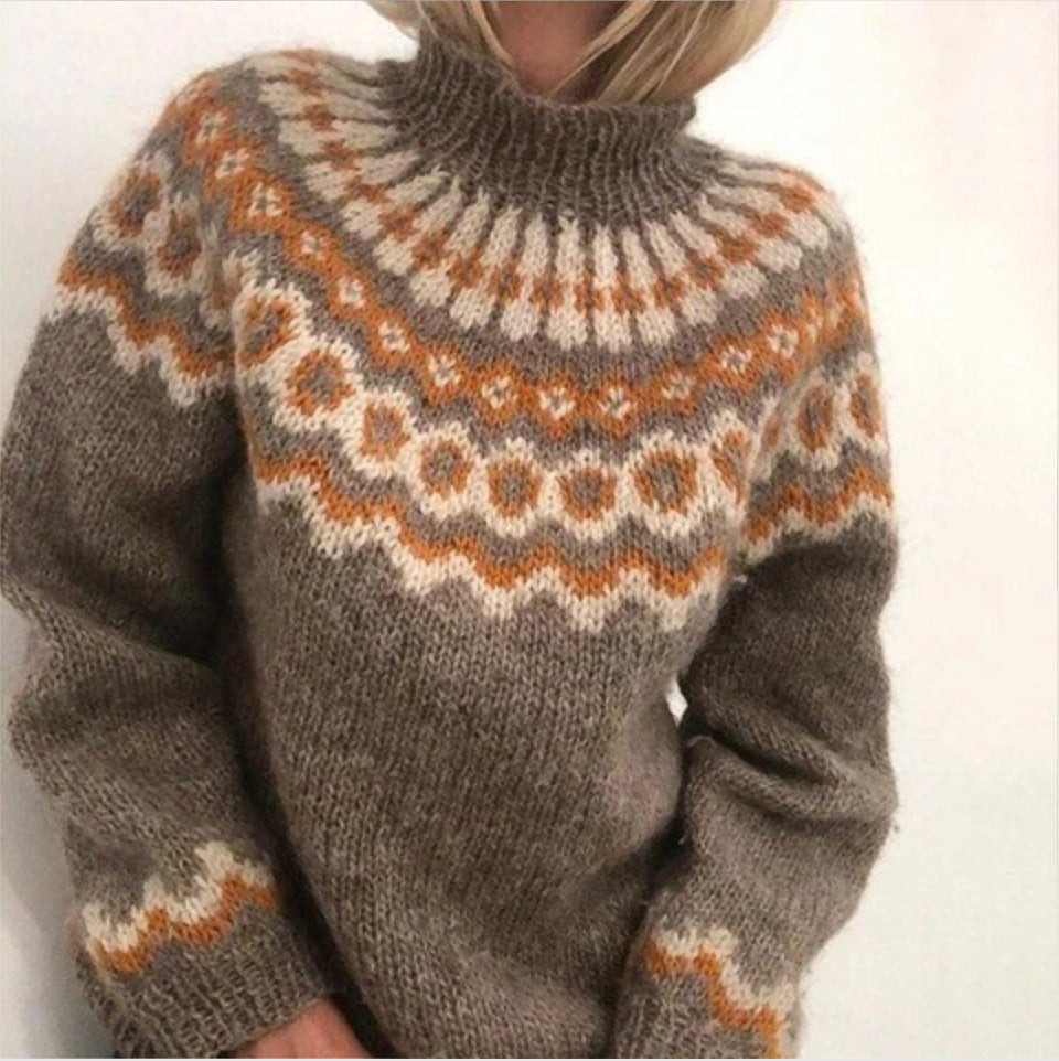 Damen Kuscheliger Strickpullover mit außergewöhnlichem Norweger-Muster Amawinc