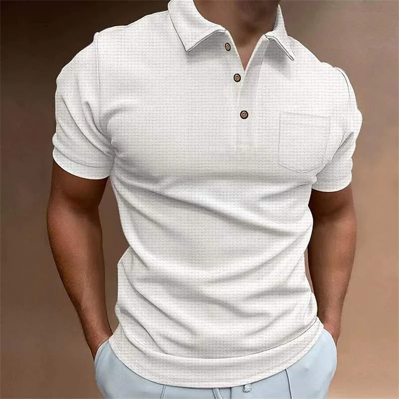 Polo Homme Slim Fit Piqué Avec Poche Poitrine Manche Courte Beige Polyvalent Pour Le Quotidien