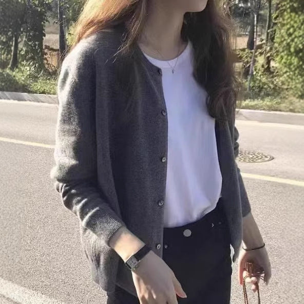 Damen kuschelige Strickjacke mit feiner Textur und Knöpfen Amawinc - Amawinc