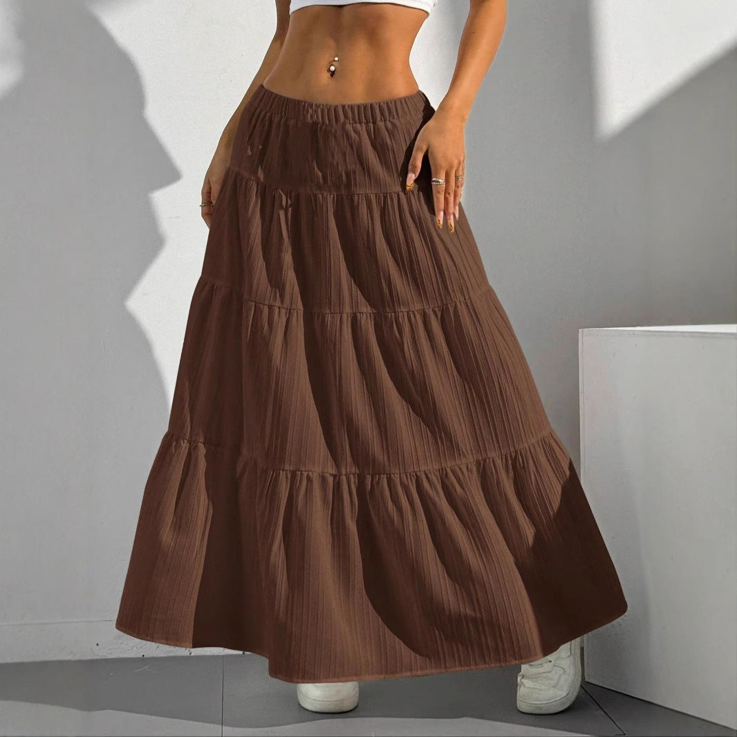 Jupe Longue Femme Coupe A Ligne Léger Coton Mélangé Froncée Avec Volants Bohème Confort Quotidien