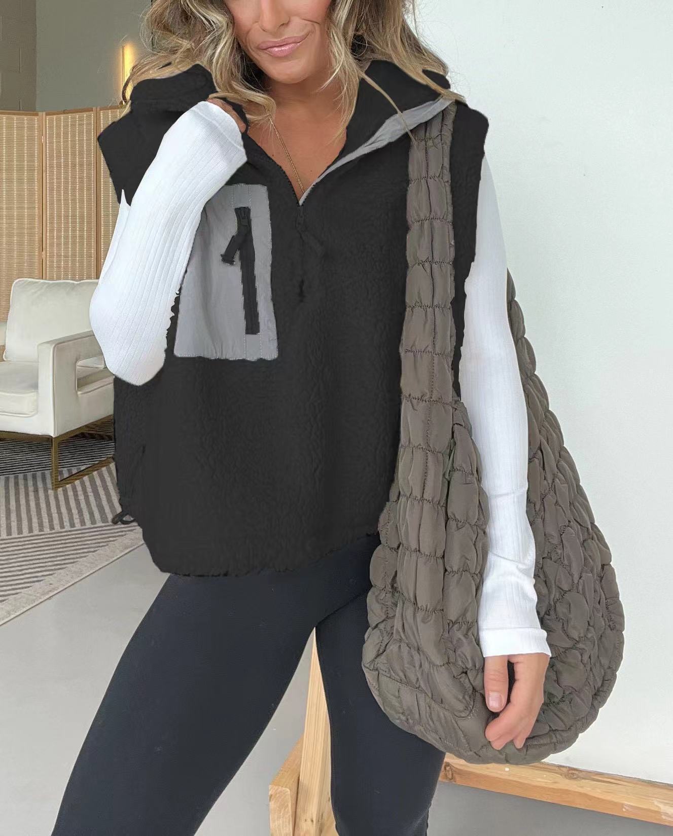 Damen gemütliche Fleece-Weste mit praktischem Reißverschluss Amawinc