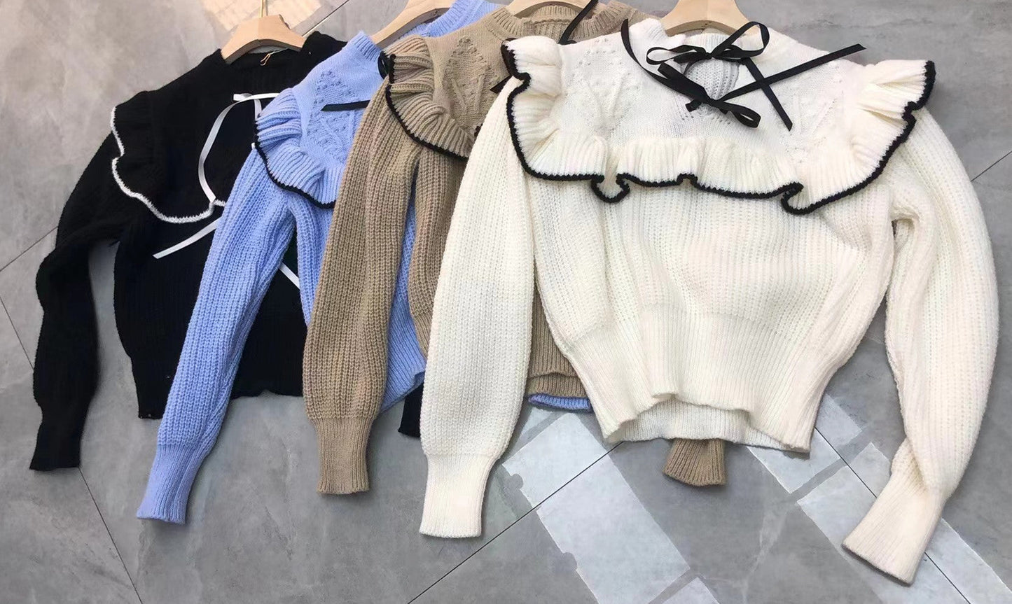 Damen Strickpullover mit eleganter Rüsche und Kapuze Amawinc