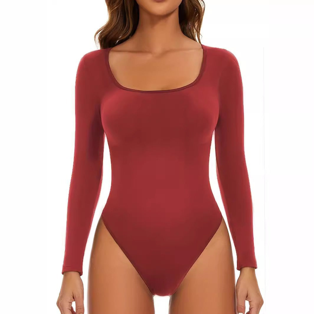 Damen Langarm Bodysuit mit tiefem Ausschnitt und figurformender Passform Amawinc