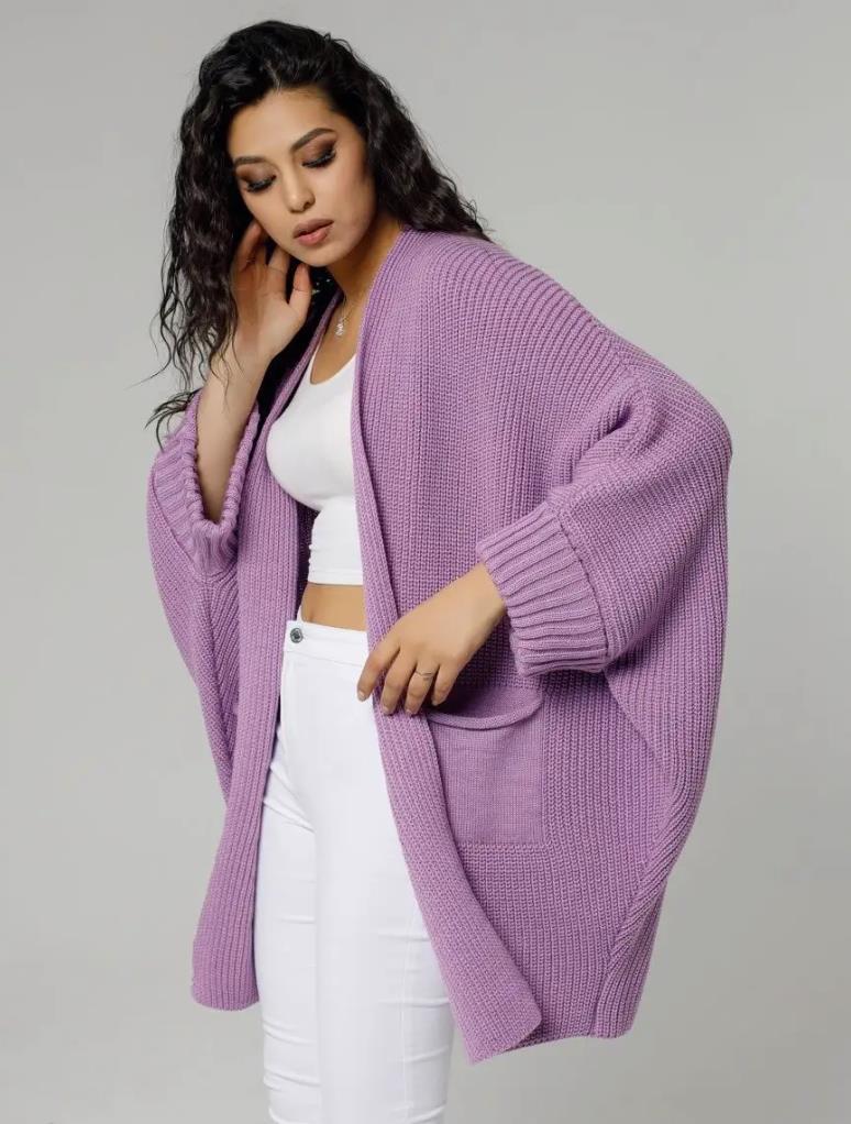 Cardigan Tricot Pour Femme Oversize En Mélange De Laine Ouvert Devant Avec Manches Côtelées