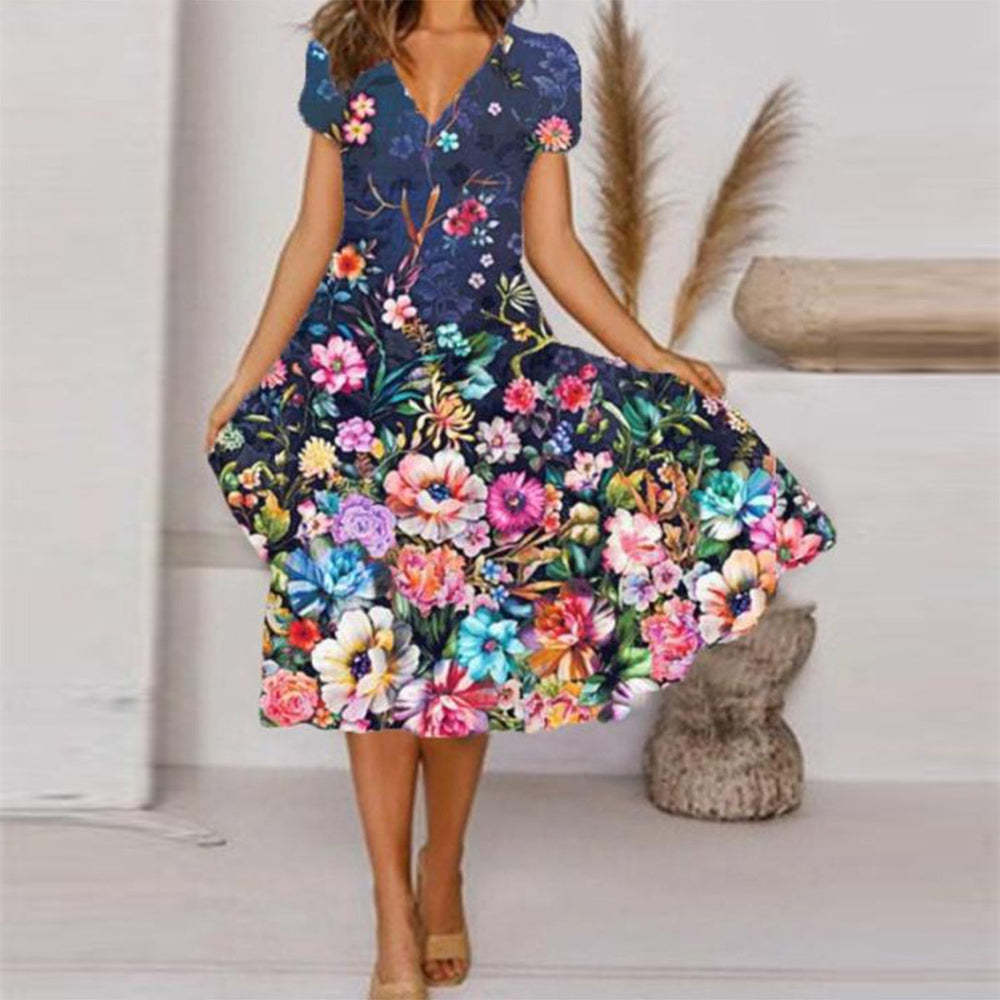 Stylisches, lässiges V-Ausschnitt-Kleid von Fudus im Streetstyle