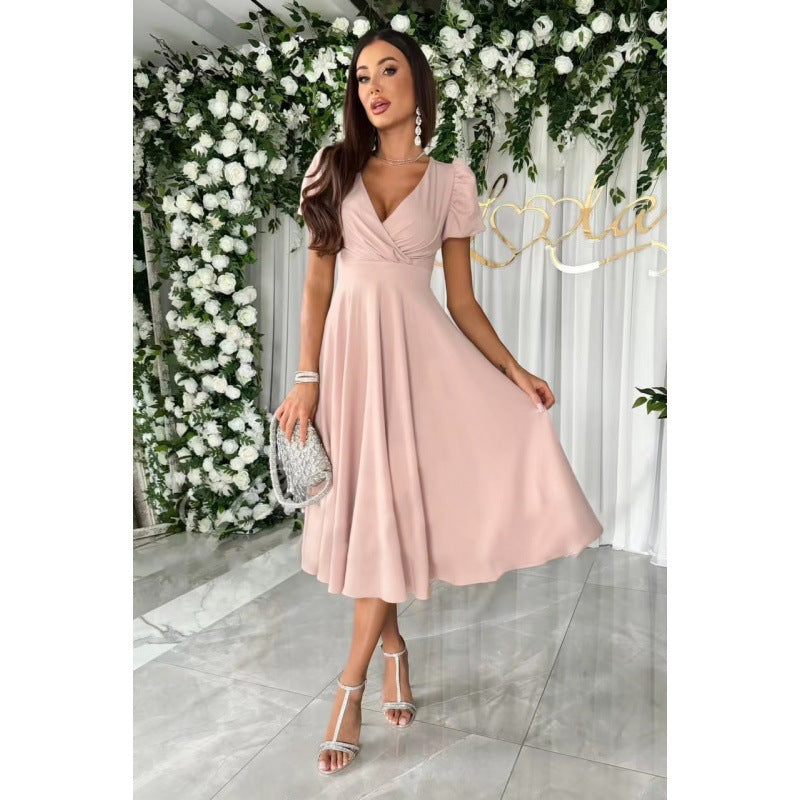 Damen Elegantes A-Linien Midi Kleid mit weichen Falten Amawinc