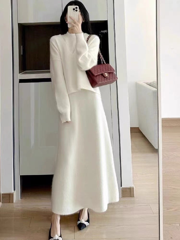 Damen Strickkleid mit lässigem Oversized-Oberteil und elegantem Rock Amawinc