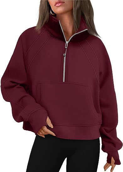 Damen Sportlicher Pullover mit hohem Kragen und Reißverschluss Amawinc