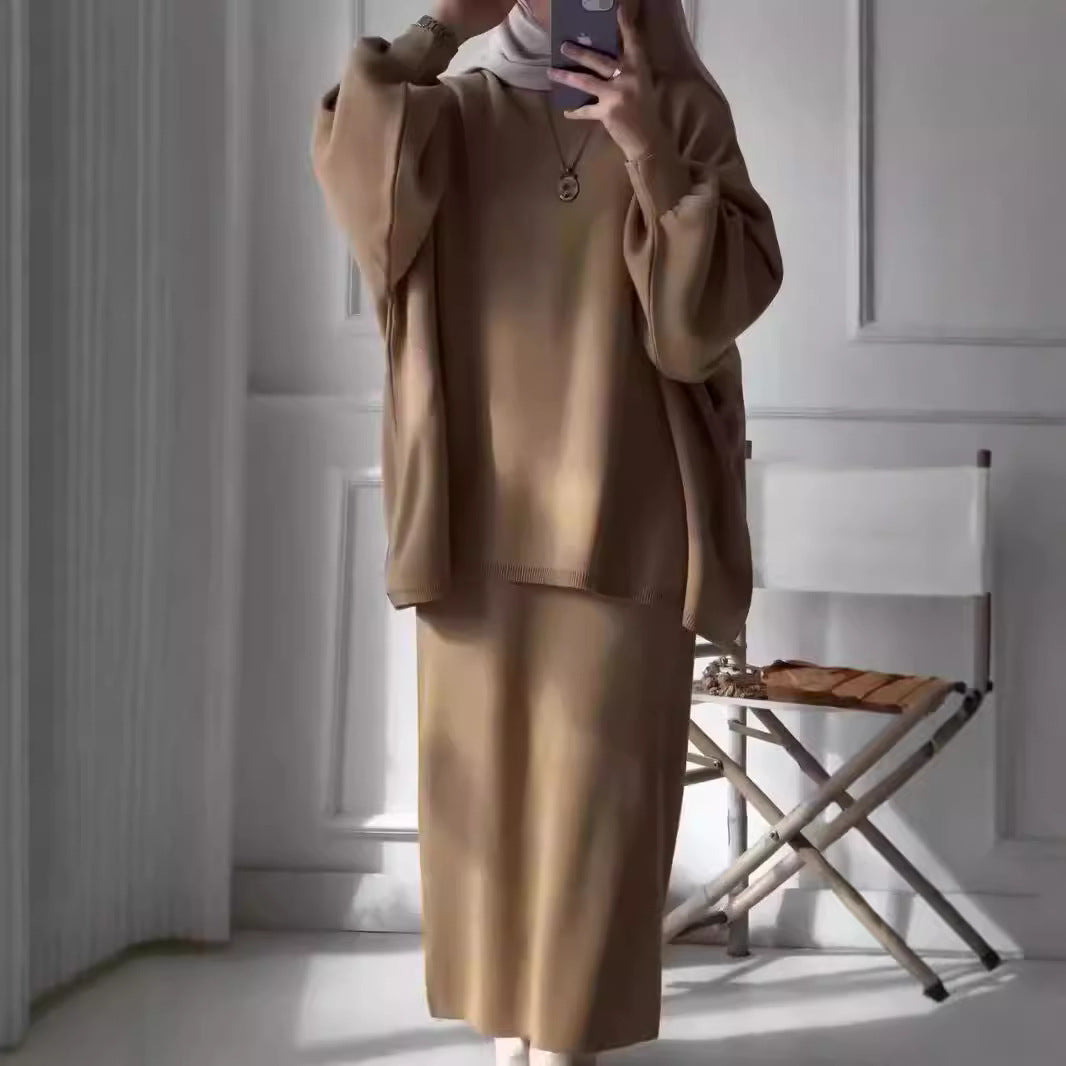 Damen Freizeitliches Strick-Set mit weitem Oberteil und schmaler Rock-Passform Amawinc