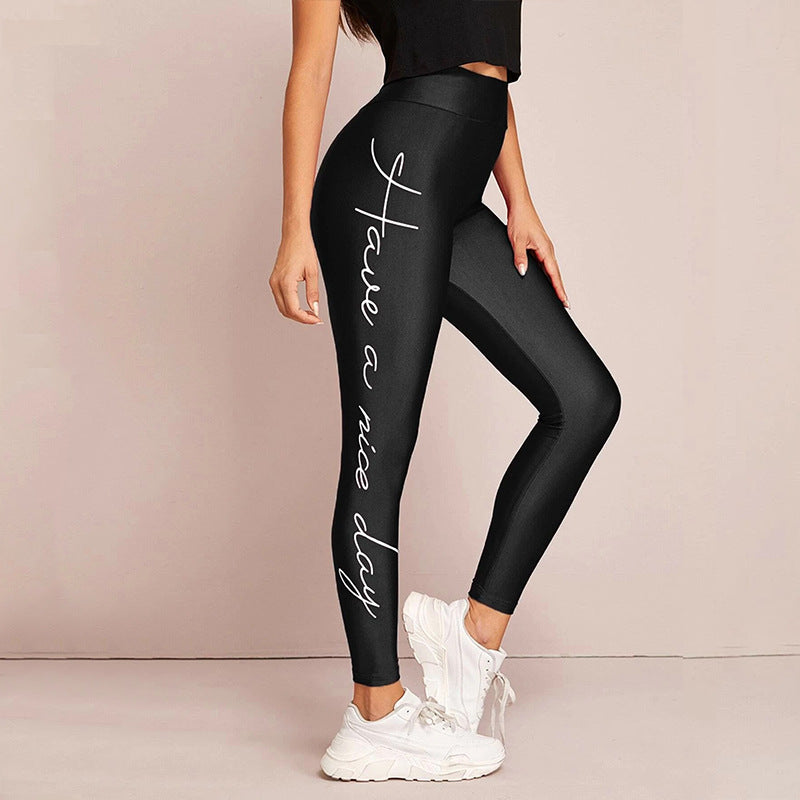 Damen Sportleggings mit inspirierendem Schriftzug und hohem Bund Amawinc