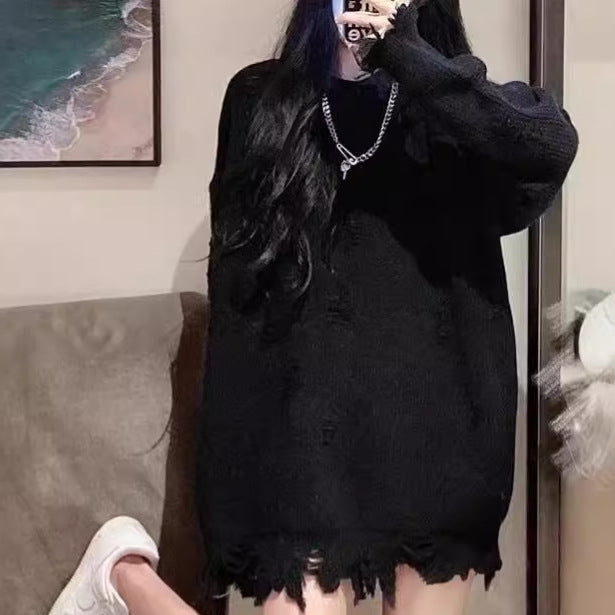 Damen Oversized Strickkleid mit fransigem Saum Amawinc - Amawinc