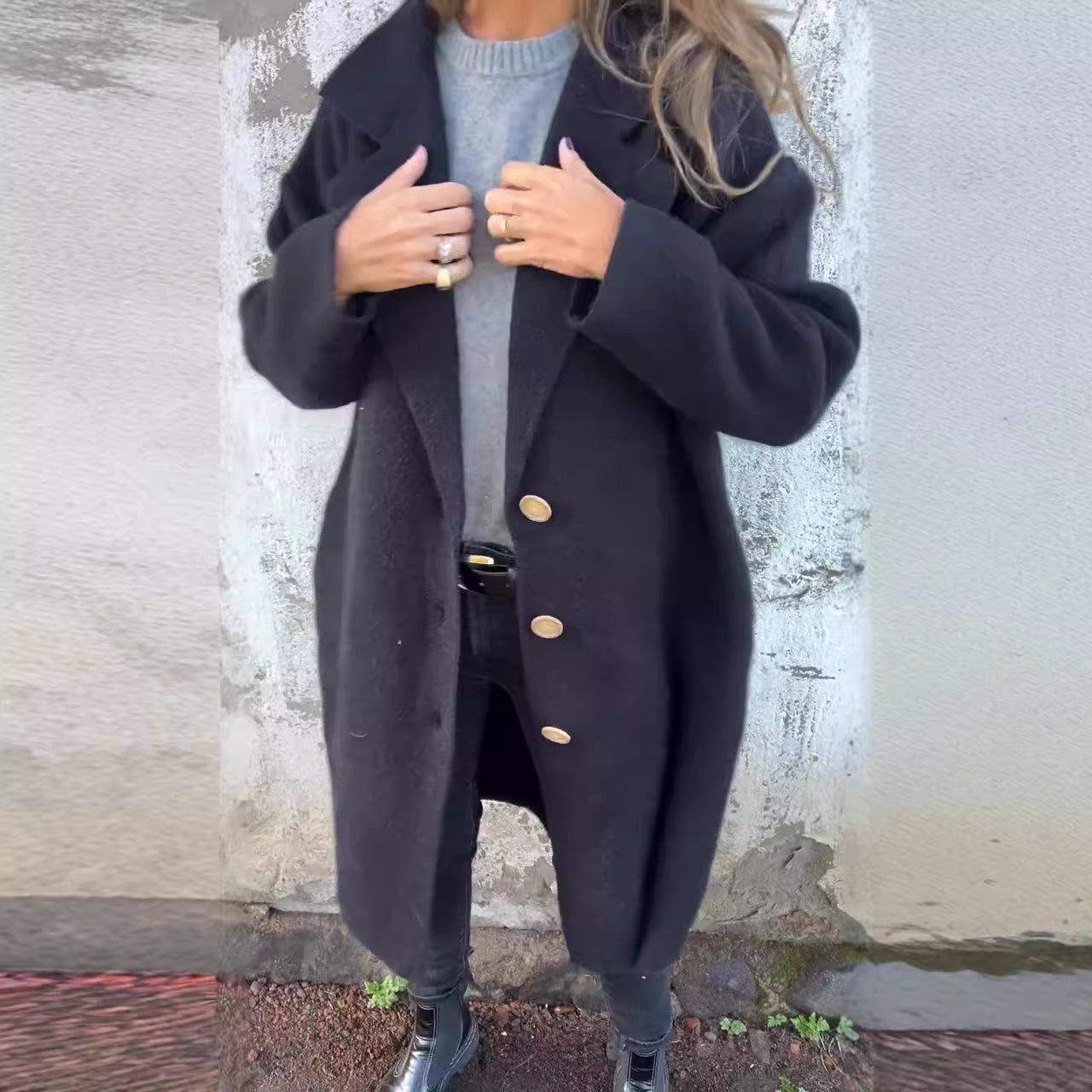 Damen Oversized Wollmantel mit eleganten Details Amawinc