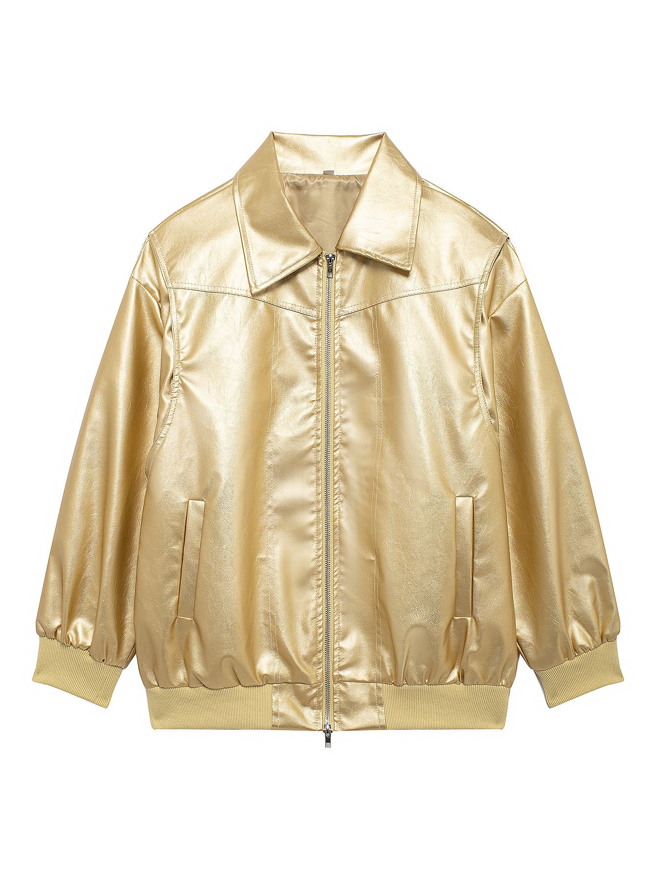 Damen Kunstlederjacke mit lässigem Schnitt und elastischem Saum Amawinc