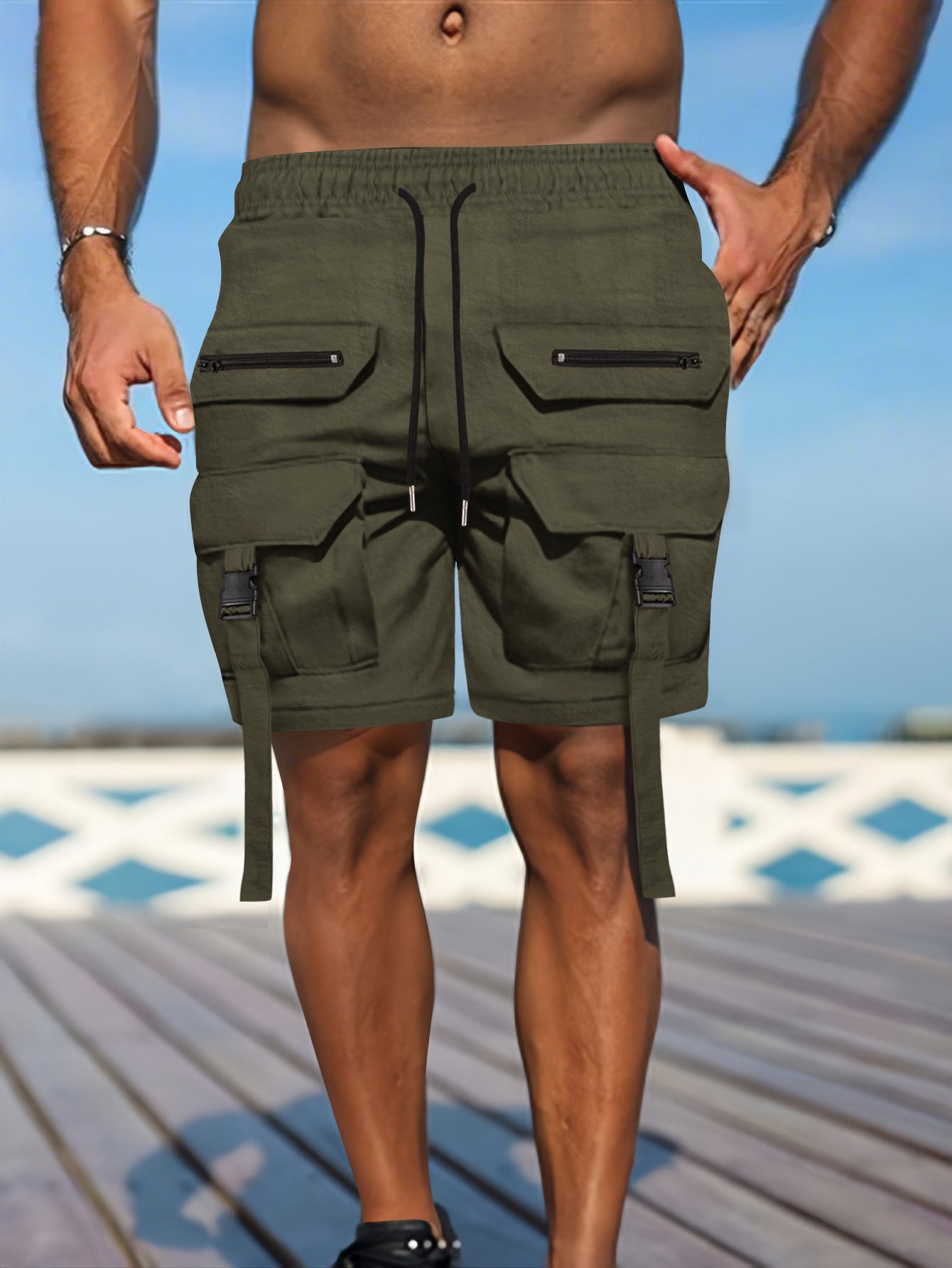 Shorts Utilitaires Homme Coupe Regular Mélange Coton à Poches Multiples Style Cargo Outdoor