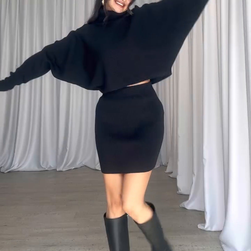 Damen Strickkleid mit lässigem Rollkragen und angeschnittenen Ärmeln Amawinc