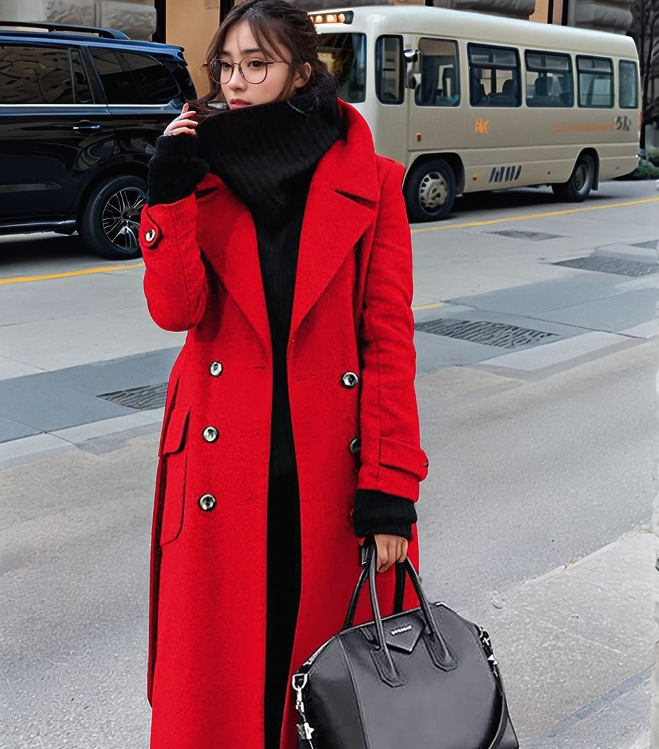 Damen trendiger Langmantel mit modischem Revers Amawinc