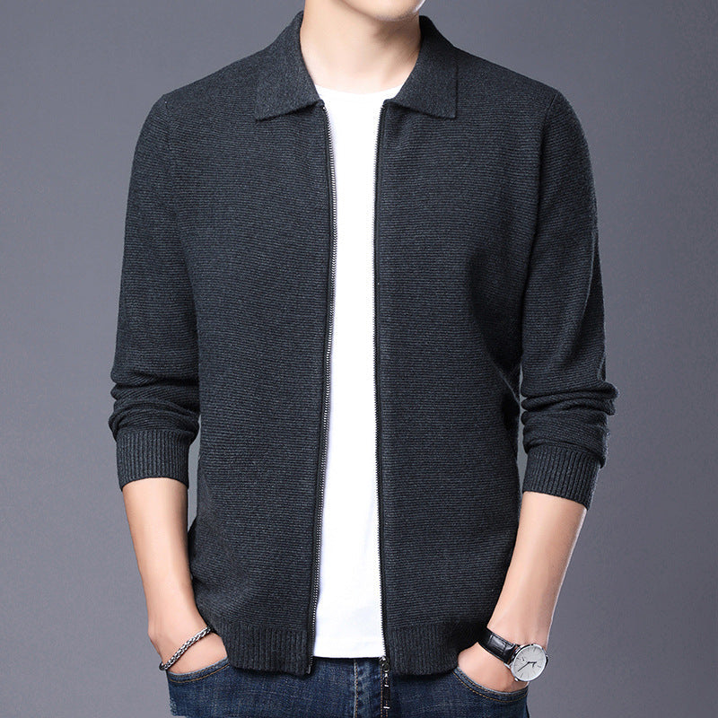 Amawinc Cardigan Homme Slim Fit En Mélange De Laine Avec Zip Col Classique Et Poignets Côtes