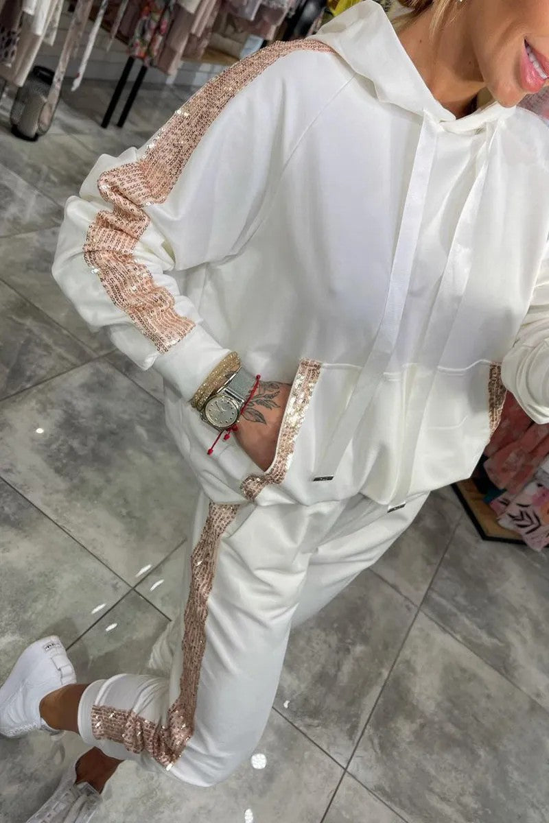 Damen Lässiges Sweat-Outfit mit dekorativem Kordeldetail Amawinc