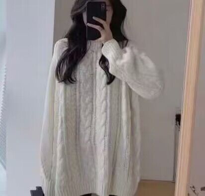 Damen Grobstrickpullover im lässigen Oversized-Stil mit Zopfmuster Amawinc