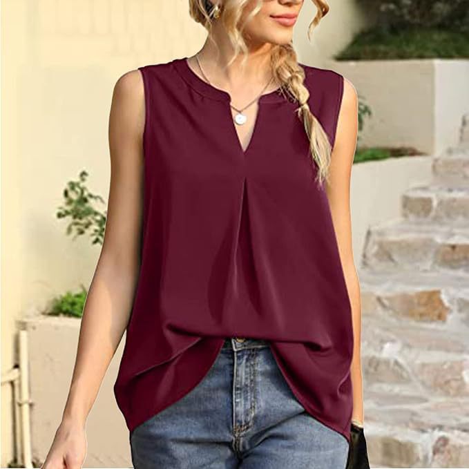 Damen luftiges ärmelloses Oberteil mit modischem V-Ausschnitt Amawinc