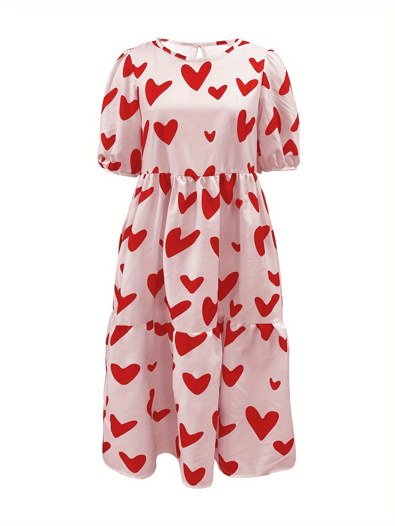 Damen Minikleid mit modernem Herzmuster und luftigen Ärmeln Amawinc