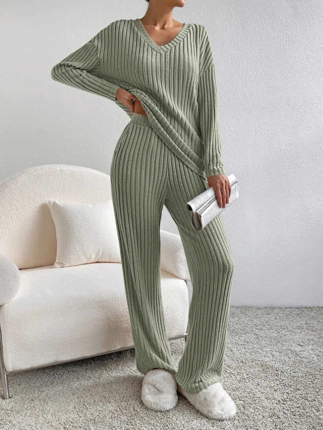 Damen Strick-Loungewear-Set im modernen Rippenmuster Amawinc