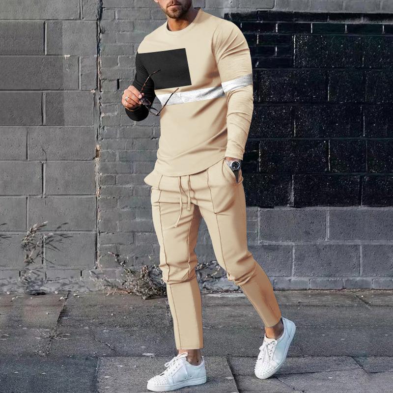 Ensemble Survêtement Homme Deux Pièces Slim Fit Avec Tissu Stretch Et Imprimé 3D Pullover Et Pantalon Tapered