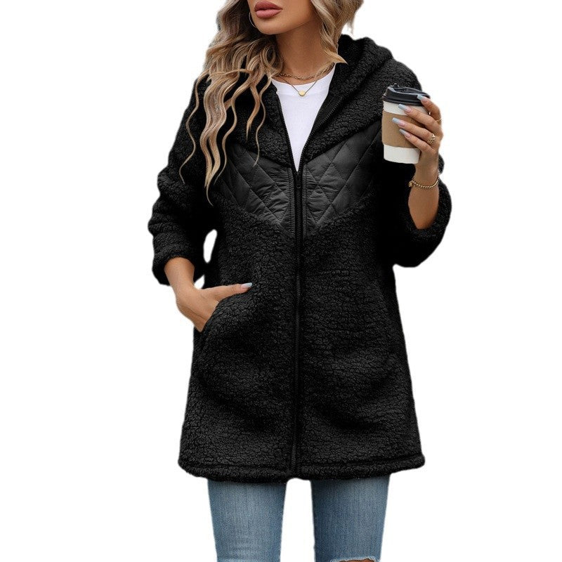 Damen Oversized Teddyjacke mit Kapuze und praktischen Taschen Amawinc