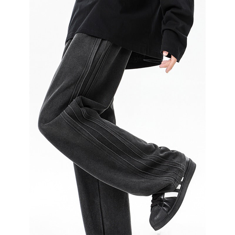 Pantalon Survêtement En Coton Lavé Vintage Finition Gris Cendré Coupe Ample Avec Ceinture Élastique Et Cordons