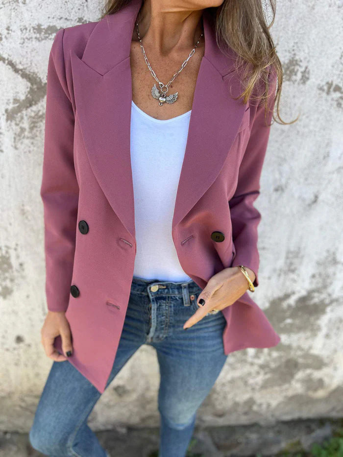 Damen Eleganter Double-Breasted Blazer mit zeitlosem Schnitt und leichten Schulterpolstern Amawinc