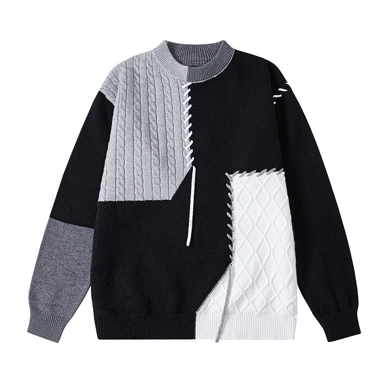 Damen kreativer Pullover mit strukturiertem Patchwork-Design und einzigartigen Details Amawinc