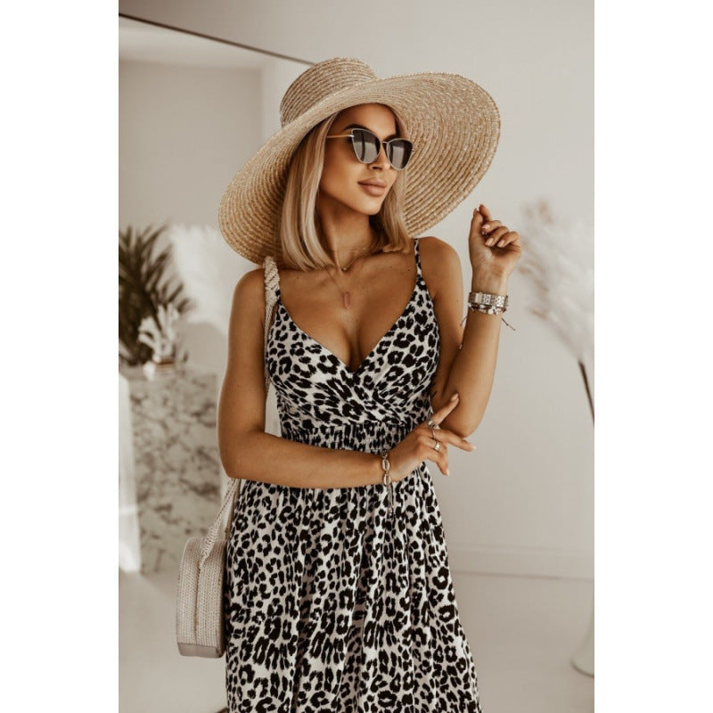 Damen Sleek Leopardenmuster Maxi Kleid Amawinc