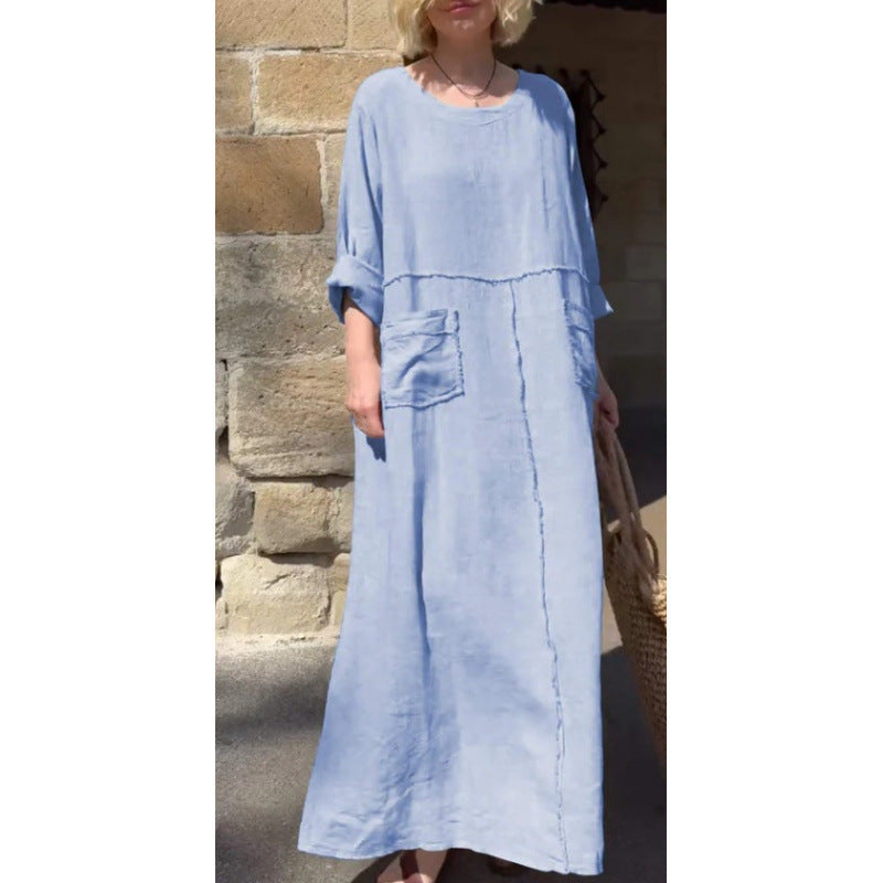 Langes, lässiges Plisseekleid mit langen Ärmeln von Fudus