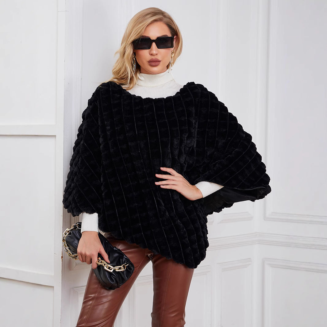 Damen Flauschiger Kunstpelzponcho mit strukturiertem Design und weichem Innenfutter Amawinc - Amawinc