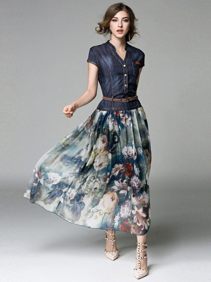Fudus: Elegantes ärmelloses Midi-Kleid im Patchwork-Design