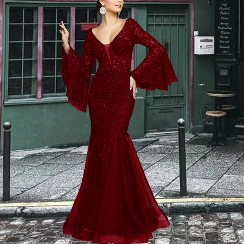 Edles schwarzes Anker-Spitzen-Abendkleid von Fudus