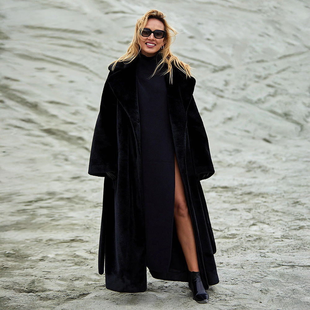 Damen Eleganter, gefütterter Wintermantel mit breitem Revers Amawinc