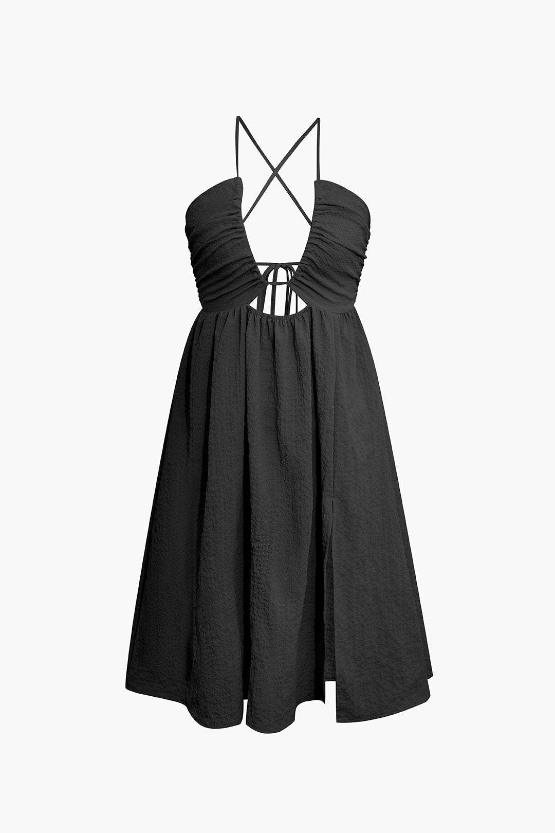 Robe Midi Pour Femme Décolleté En V Bretelles Spaghetti Ouverture Et Fente Amawinc